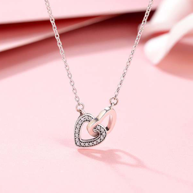 Сребрено ланче Connected hearts