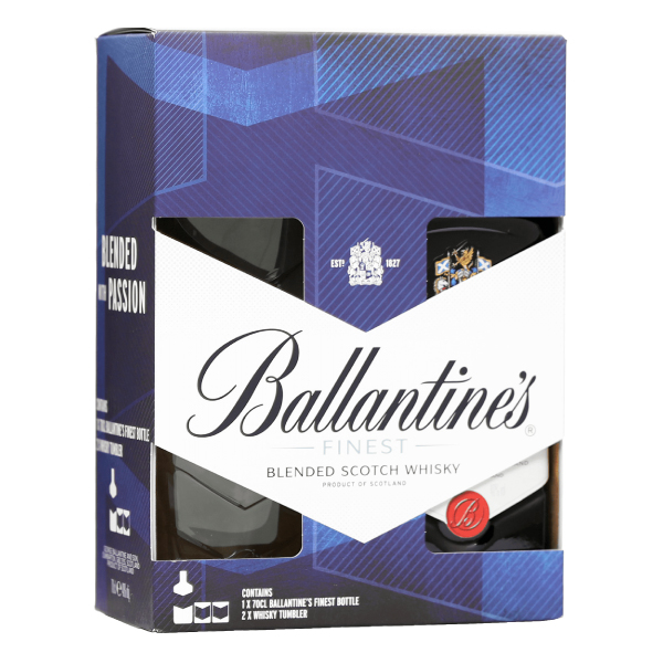 Gift Box Виски Ballantine’s Finest 0,7L во кутија со 2 чаши