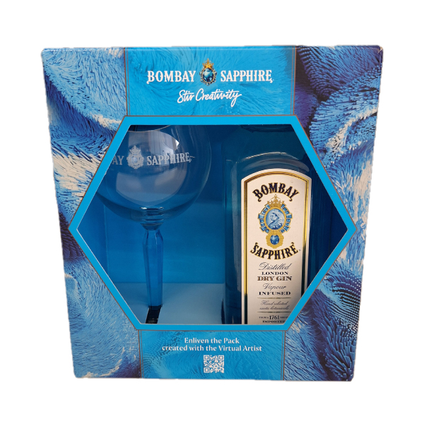 Gift Box Џин Bombay Sapphire London Dry 0,7L 40% во кутија со чаша